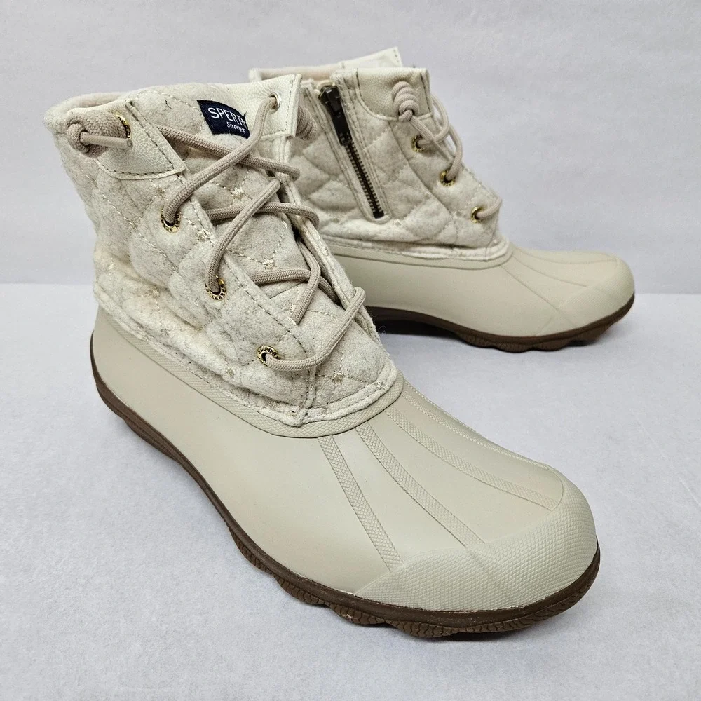 Sperry‎  Women's Syren Gulf Wool Quilt Duck Boots STS85647 Ivory Brown Sz 9